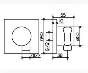Шланговое подключение Keuco IXMO 59592 010002 с держателем душевой лейки DN 15, квадратное основание