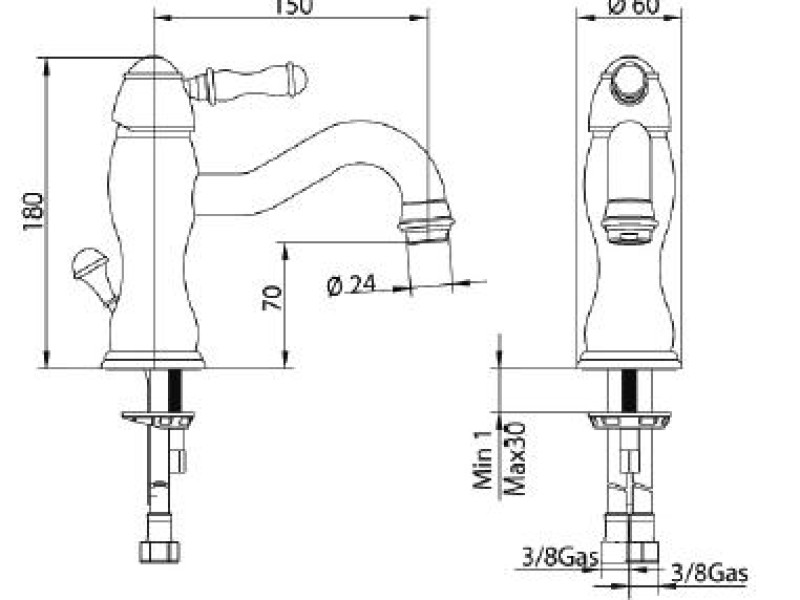 Смеситель Bandini Antico 852120YY00 для биде, бронза/ручка металлическая Antico