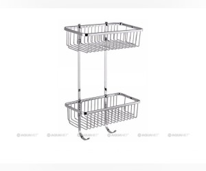 Полочка двухъярусная Aquanet 8148, 30 см, с крючками, хром (199901)