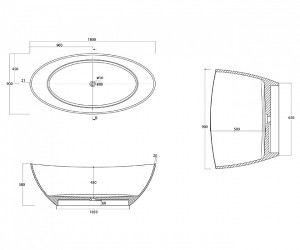 Ванна из искусственного камня Aquanet Inspire TC-S52 198967, 180 x 90 см, цвет белый глянцевый