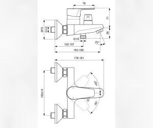 Смеситель Ideal Standard Cerafine Model D для ванны и душа, хром, BC494AA