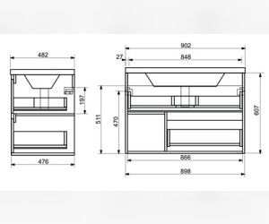 Тумба с раковиной Эстет Монако Wood 90 см, 2 ящика, ниша, белый/дуб рустикальный, ФР-00010673 Тумба с раковиной Эстет Монако Wood 90 см, 2 ящика, ниша, белый/дуб рустикальный, ФР-00010673