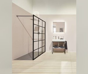 Душевое ограждение Kermi WALK-IN Dark Edition XD WW1 12020 3PK, 118-120 x 200 см с опорой, черный soft+декор, прозрачное стекло + Kermiclean