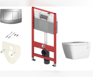 Инсталляция для унитаза TECE Base 9400405.WC2 с безободковым унитазом TECEone с кнопкой смыва TECEambia, хром глянцевый Инсталляция для унитаза TECE Base 9400405.WC2 с безободковым унитазом TECEone с кнопкой смыва TECEambia, хром глянцевый