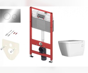 Инсталляция для унитаза TECE Base K440921.WC2 с безободковым унитазом TECEone с кнопкой смыва TECEloop, хром глянцевый Инсталляция для унитаза TECE Base K440921.WC2 с безободковым унитазом TECEone с кнопкой смыва TECEloop, хром глянцевый