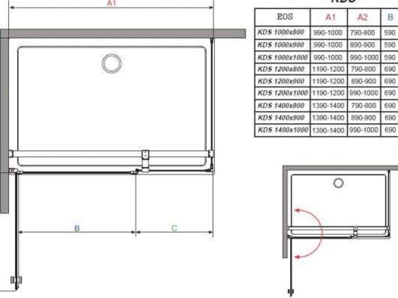 Душевой уголок Radaway EOS KDS 140L/Rx90, 90 х 140 х 197 см, стекло прозрачное