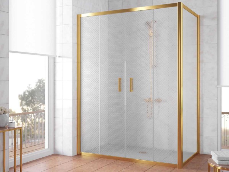 Душевой уголок Vegas Glass Z2P+ZPV, 220 x 100 x 190 см, профиль золото, стекло ретро