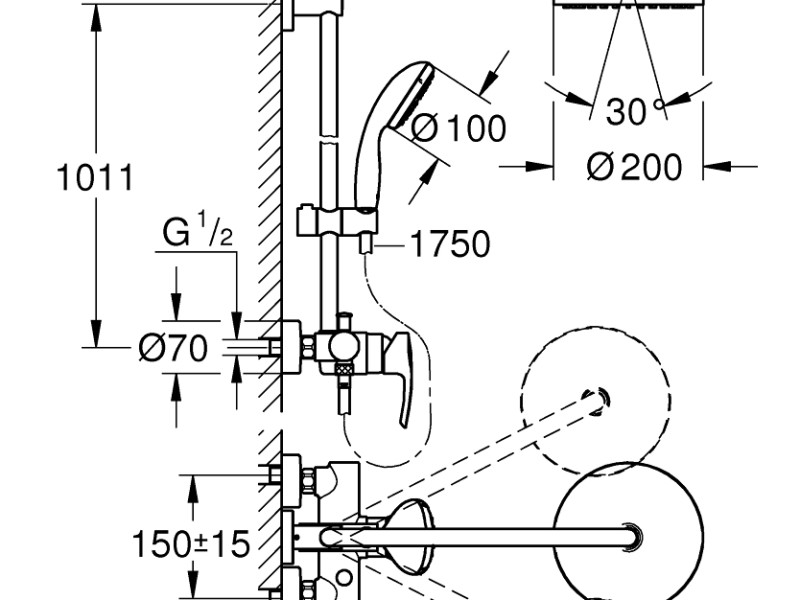 Душевая система Grohe New Tempesta Cosmopolitan 200 26244001 (26244000) со смесителем