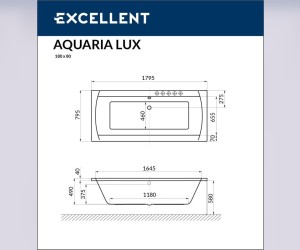 Ванна гидромассажная Excellent Aquaria Lux 180 x 80 см, SMART, хром, каркас в подарок