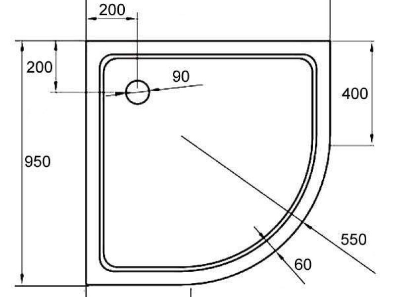 Поддон акриловый Cezares 95 x 95 мм, TRAY-A-R-95-550-15-W