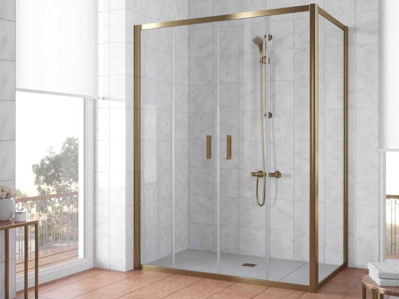 Душевой уголок Vegas Glass Z2P+ZPV, 200 x 100 x 190 см, профиль бронза, стекло прозрачное
