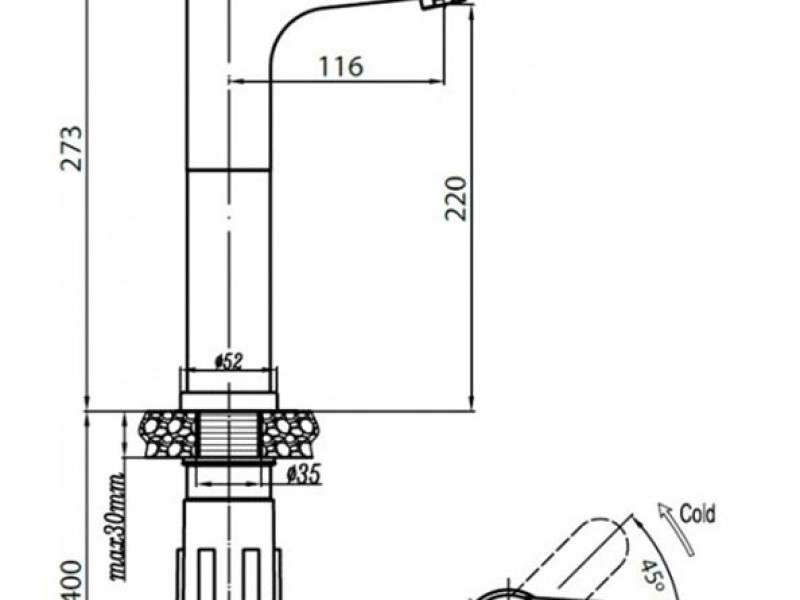 Смеситель Cezares LACONICO-C-LC25-BLC для накладных раковин, белый