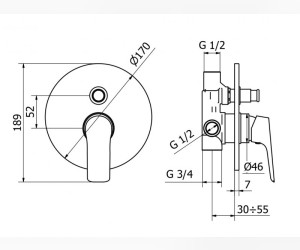 Смеситель для душа Cezares BITONE-VDIM-01, встраиваемый