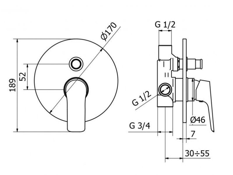 Смеситель для душа Cezares BITONE-VDIM-01, встраиваемый
