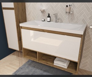 Тумба с раковиной Эстет Монако Wood 100 см, 1 ящик, ниша, белый/дуб рустикальный, ФР-00010686 Тумба с раковиной Эстет Монако Wood 100 см, 1 ящик, ниша, белый/дуб рустикальный, ФР-00010686