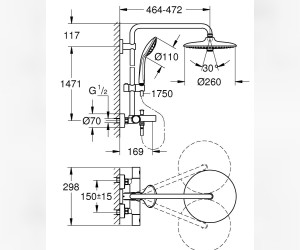 Душевая система Grohe Euphoriа 27475001 для ванны/душа, диаметр 180 мм