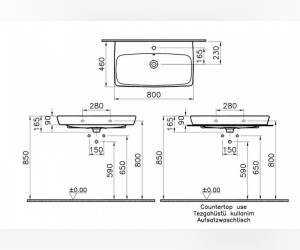 Раковина Vitra Metropole 5663B003-0973 80 см, накладная, с переливом