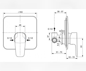 Смеситель Ideal Standard Cerafine Model D встраиваемый для душа, хром, A7188AA