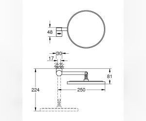 Косметическое зеркало с увеличением в 7 раз Grohe Selection 41077AL0, черный графит матовый