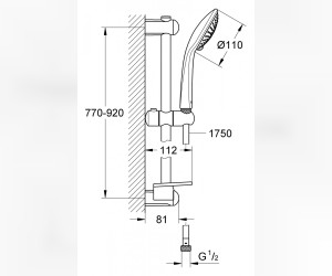 Душевой гарнитур Grohe Euphoria Champagne 27227001, 90 см, шланг 175 см, Ø115 мм