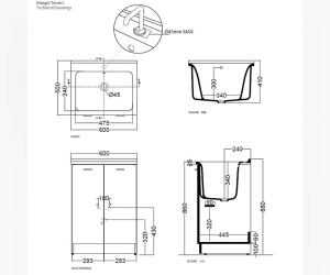 Комплект для постирочной Kerasan Aquadom 9166k3*1, 60 x 50 см с 1 отверстием под смеситель, белый матовый
