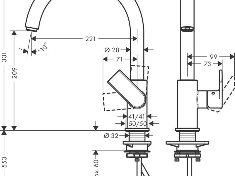 Смеситель Hansgrohe Vernis Shape M35 для кухонной мойки, хром, 71871000