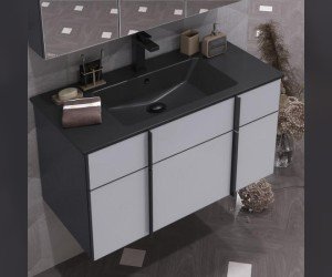 Тумба под раковину Opadiris Кристалл Лофт 90 см подвесная, антрацит, белый, 00-00003652