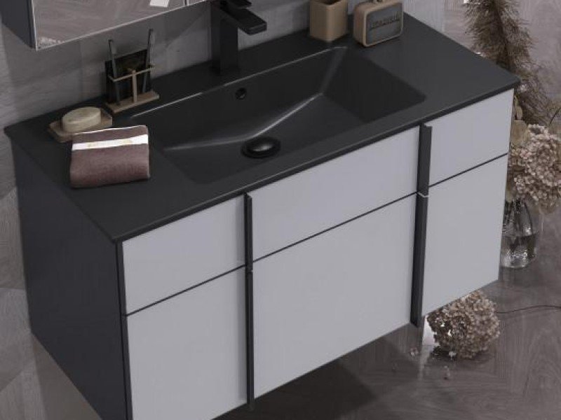 Тумба под раковину Opadiris Кристалл Лофт 90 см подвесная, антрацит, белый, 00-00003652