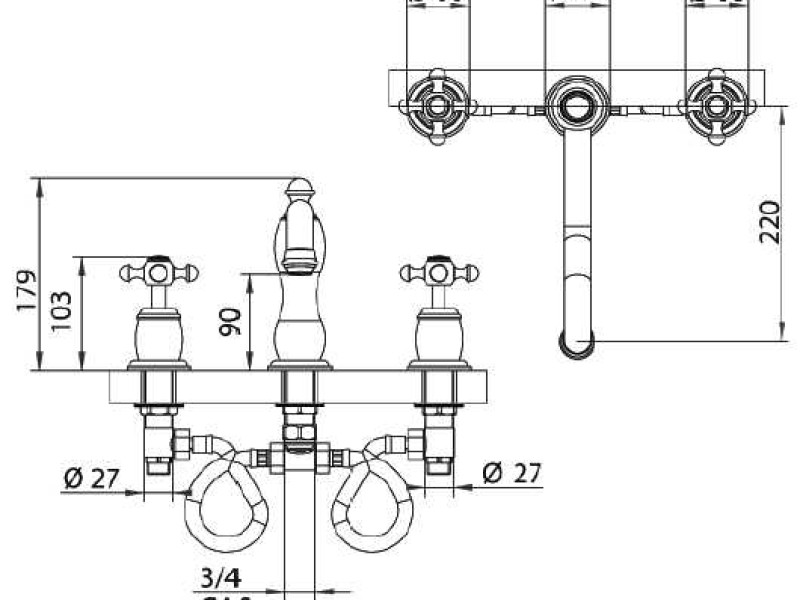Смеситель Bandini Antica 606740KO06 для ванны, хром/золото