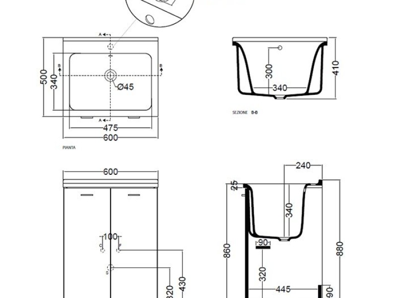 Хозяйственная раковина Kerasan Aquadom 029201*1, 60 x 50 см, 1 отверстие, без тумбы и сифона 7535, белый
