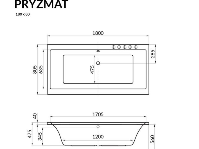 Ванна гидромассажная Excellent Pryzmat 180 x 80 см, LINE, хром, каркас в подарок