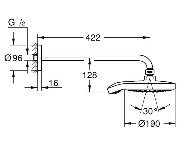 Верхний душ Grohe Power&Soul Cosmopolitan 26172000, 19х19 см, 4 режима струи, с держателем, хром