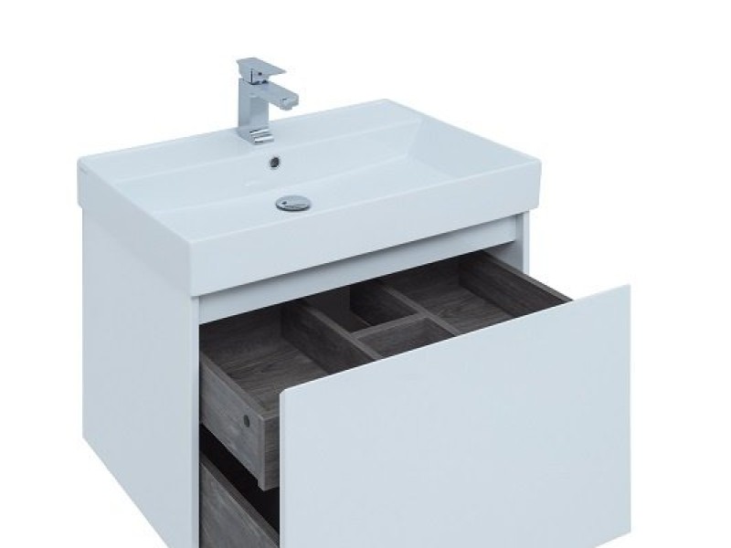 Тумба под раковину Aquanet Nova Lite 75, 1 + 1 ящик в ящике, белый глянец (242275)