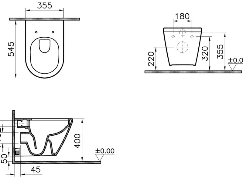 Подвесной унитаз Vitra Integra безободковый, 7041B003-0075