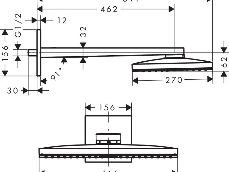 Верхний душ Hansgrohe Rainmaker Select 24003400, 460 x 270 мм, 1 режим струи, с держателем, белый/хром