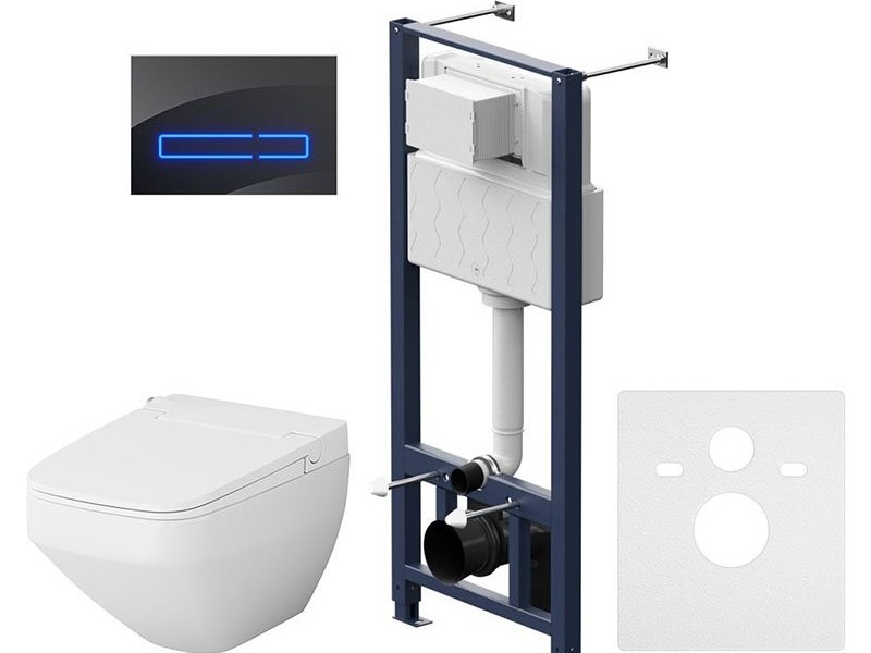 Инсталляция Am.Pm Inspire 2.0, IS450A38.CCC50A с безободковым унитазом Inspire V2.0 FlashClean с электронным биде, клавиша Touch Pro стекло, черное