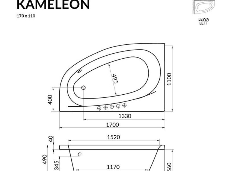 Ванна гидромассажная Excellent Kameleon 170 x 110 см, L SMART, хром