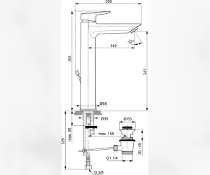 Смеситель для раковины Ideal Standard Tesi Vessel A6573AA с донным клапаном