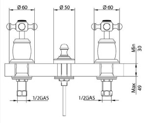 Смеситель Bandini Antica 542720YY06 для биде на 3 отверстия, бронза