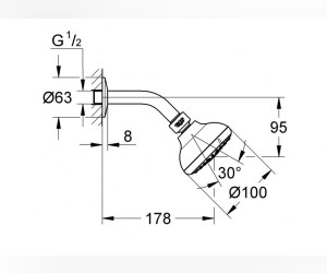 Верхний душ Grohe New Tempesta 100 III 26088001 (26088000), 100х100 мм, 3 режима струи, с держателем Верхний душ Grohe New Tempesta 100 III 26088001 (26088000), 100х100 мм, 3 режима струи, с держателем