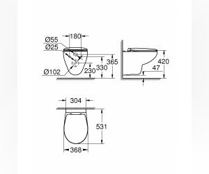 Подвесной унитаз Grohe Bau Ceramic 39351000, безободковый, крышка микролифт Подвесной унитаз Grohe Bau Ceramic 39351000, безободковый, крышка микролифт