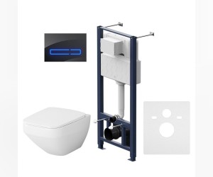 Инсталляция Am.Pm Inspire 2.0, IS450A38.50A1700 с безободковым унитазом Inspire V2.0 FlashClean, клавиша Touch Pro стекло, черное, крышка микролифт