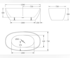 Ванна акриловая BelBagno BB81-1500 150x75x45 см