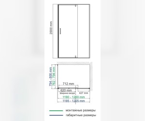 Душевой уголок WasserKRAFT 74P06, 120 х 80 см, профиль черный, стекла прозрачные