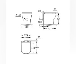 Приставной унитаз Grohe Euro Ceramic, крышка микролифт, 39555000 Приставной унитаз Grohe Euro Ceramic, крышка микролифт, 39555000