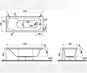 Ванна акриловая VitrA Optimum Neo, 170 х 70 см, 64530001000