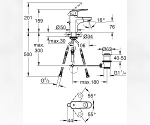 Смеситель Grohe Europlus II для раковины с гигиеническим душем, хром, 33155002 Смеситель Grohe Europlus II для раковины с гигиеническим душем, хром, 33155002