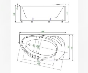 Ванна гидромассажная акриловая Aquatek Бетта 170 x 97 см, с гидромассажем standard (пневмоуправление), с фронтальным экраном+спинной массаж 6 форсунок белая, левая/правая