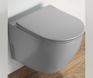 Подвесной унитаз Ceramalux NС, безободковый, крышка микролифт, светло-серый матовый, 2197MH Подвесной унитаз Ceramalux NС, безободковый, крышка микролифт, светло-серый матовый, 2197MH