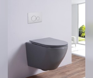 Подвесной унитаз Ceramalux безободковый, крышка микролифт, серо-матовый, 2197Grey Подвесной унитаз Ceramalux безободковый, крышка микролифт, серо-матовый, 2197Grey